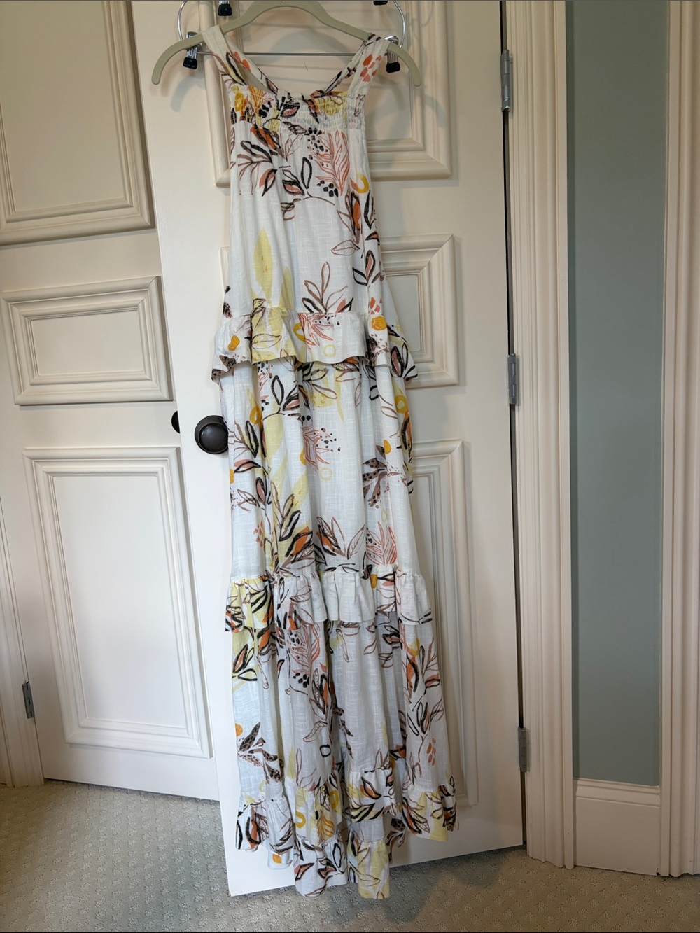 Free People Women's White Floral Tiered Maxi Dress - Light Yellow & Brown Print